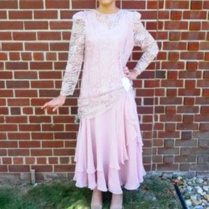 Vintage 80s Pink Lace Beaded Gown